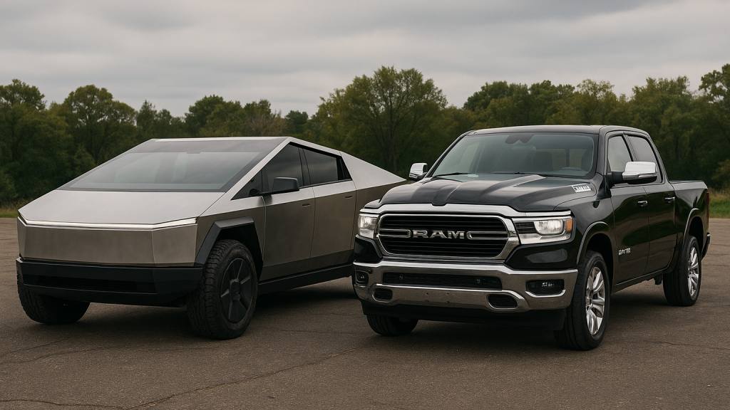 Cybertruck y Ram 1500, Imagen generada por IA / ChatGPT