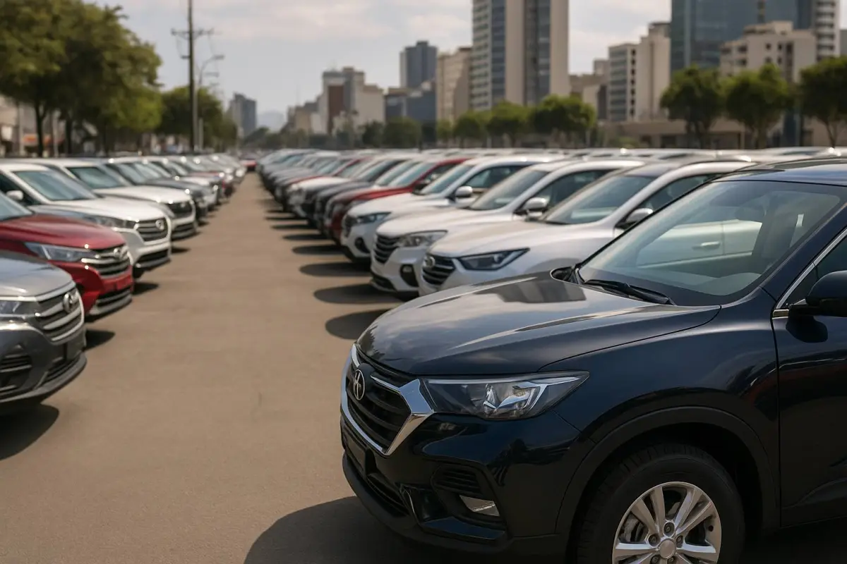 Auto rojo destacado en carretera