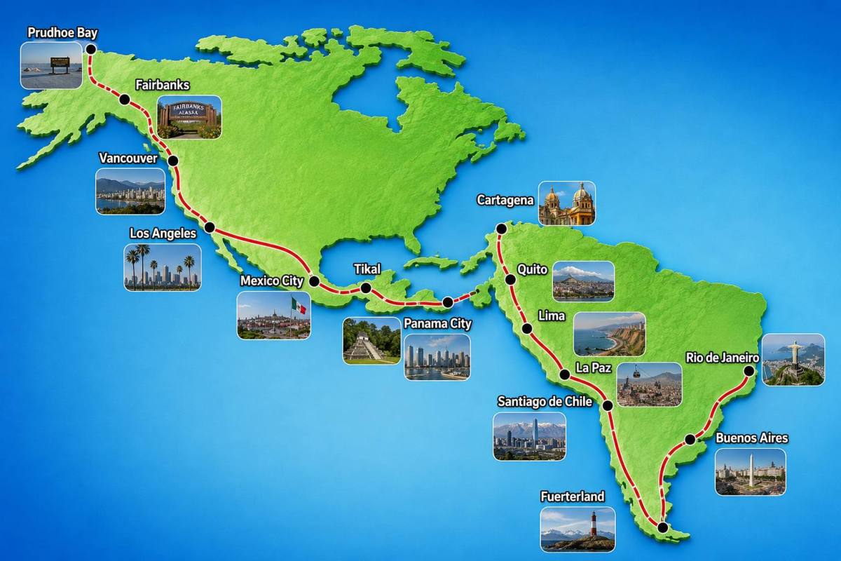 Ruta de viaje por las Américas ,Generada por IA / ChatGPT
